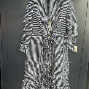 (NEW WITH TAGS) Striped Navy and White Button-Up Dress